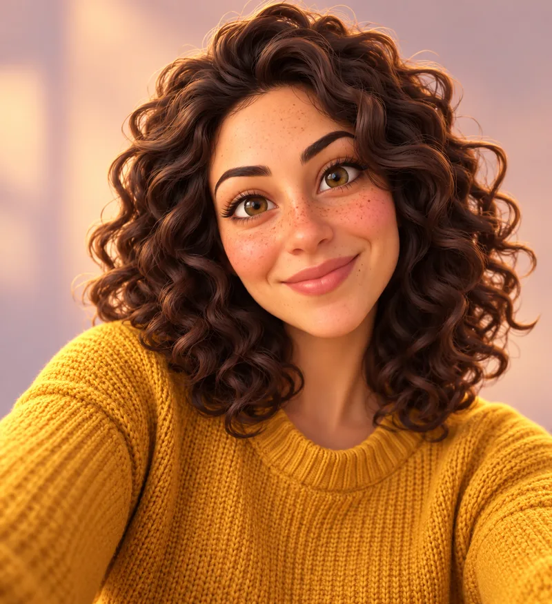The same woman redrawn as a 3D animated character