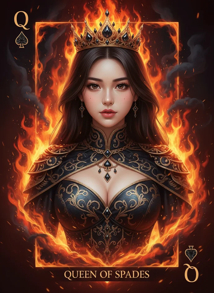 Queen of Spades Burning Card Fantasy Portrait