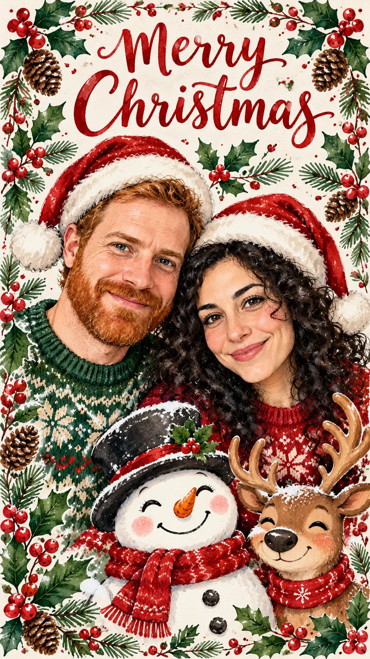 Illustrated Winter card built from the photo