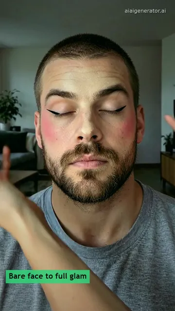 Eyes closed while the liner goes on