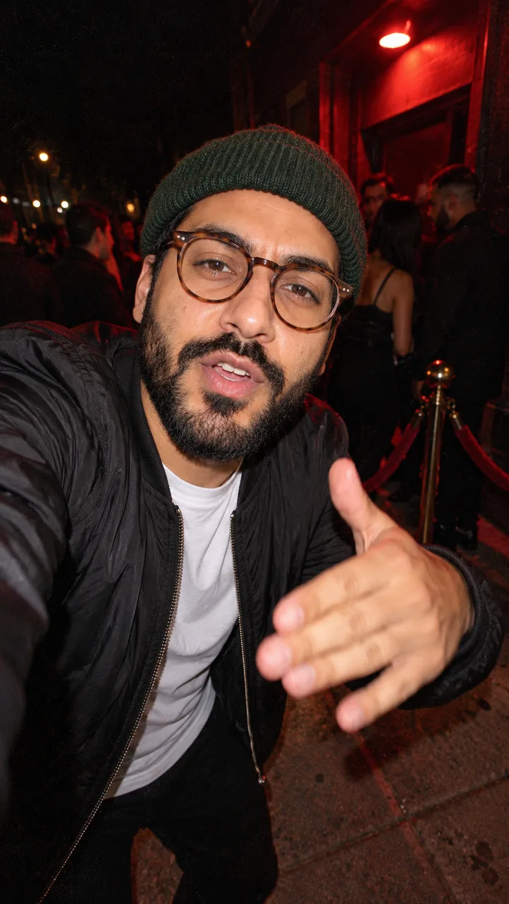 Night-crowd still at the club queue built from the selfie