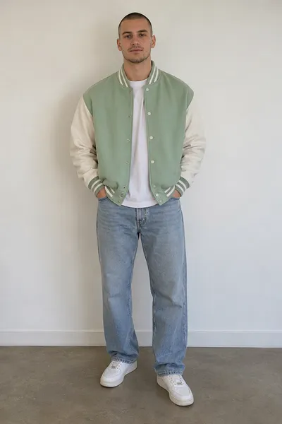 Foto de entrada: un hombre con chaqueta universitaria verde y vaqueros, y una mujer de pelo largo y oscuro con sudadera blanca
